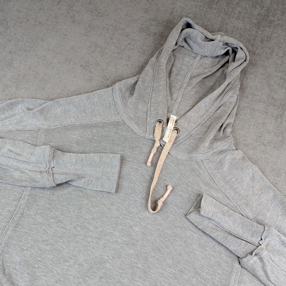 Free People FP Movement Hoodie Womens XS Gray Dolman Sleeve Raw Edge Pullover